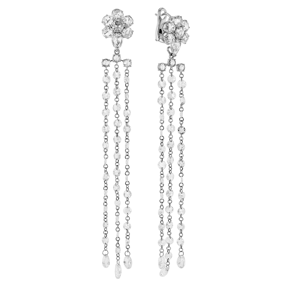 TARA Pearls Diamond Cluster & Long Chain Dangle Earrings in White Gold