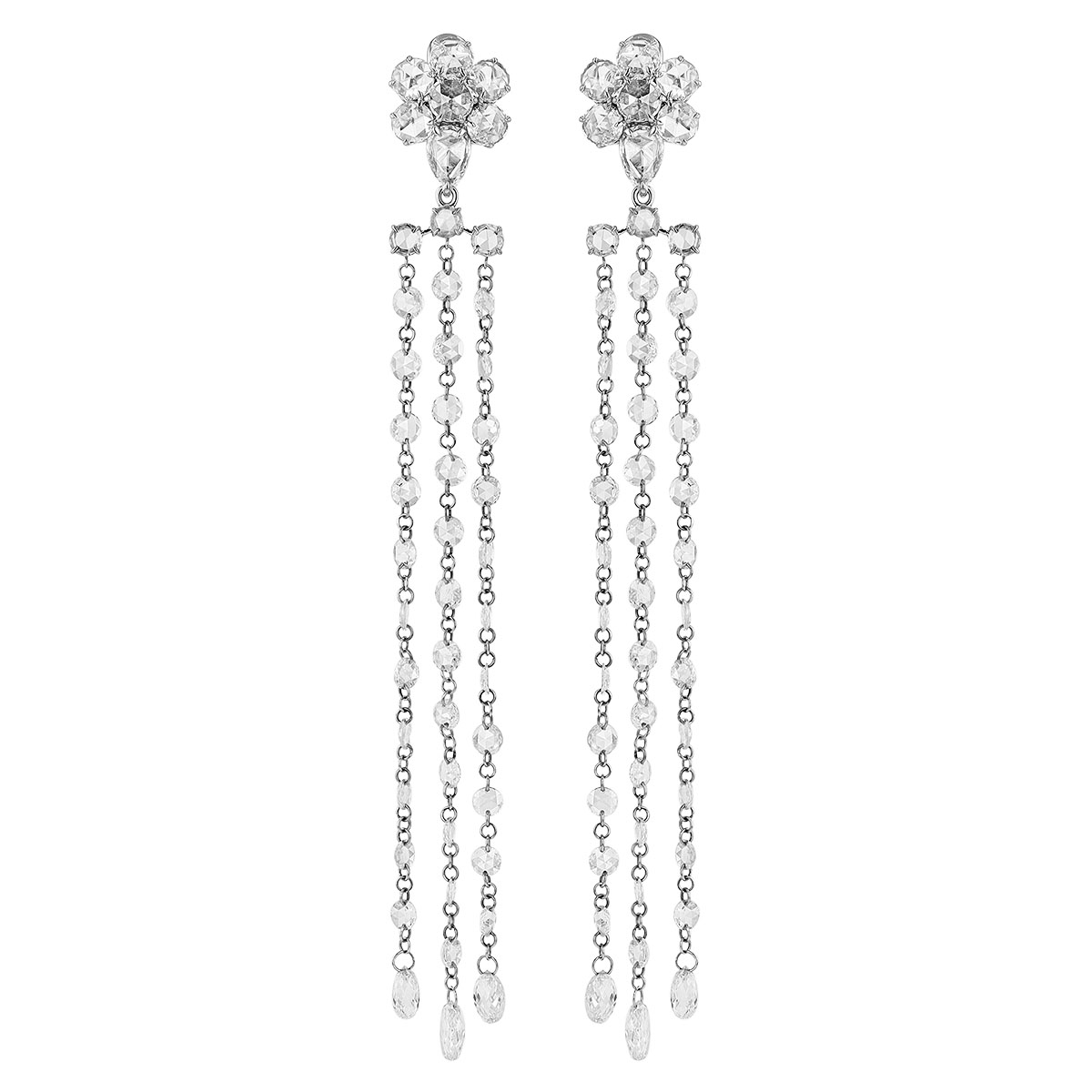 TARA Pearls Diamond Cluster & Long Chain Dangle Earrings in White Gold