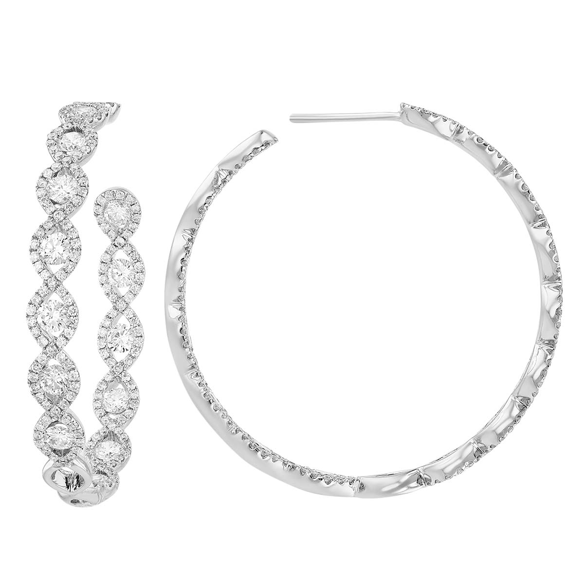 TARA Pearls Round Diamond & Halo Pattern In & Out Hoop Earrings in White Gold