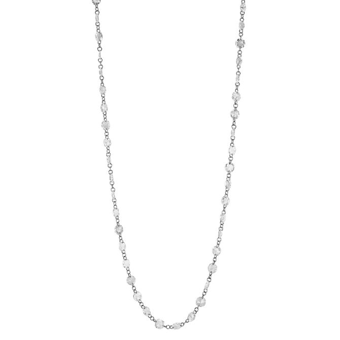 TARA Pearls Rose Cut Diamond Station Necklace in White Gold, 20", 6.95 cttw