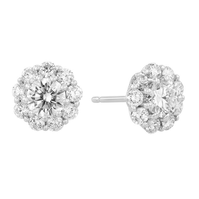 TARA Pearls Round Diamond & Halo Stud Earrings in White Gold