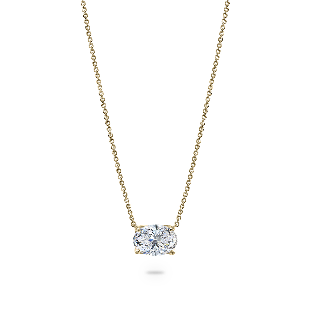 Clarity Diamond Signature Lab-Grown Oval Diamond Solitaire Pendant in Yellow Gold, 1.59 ct