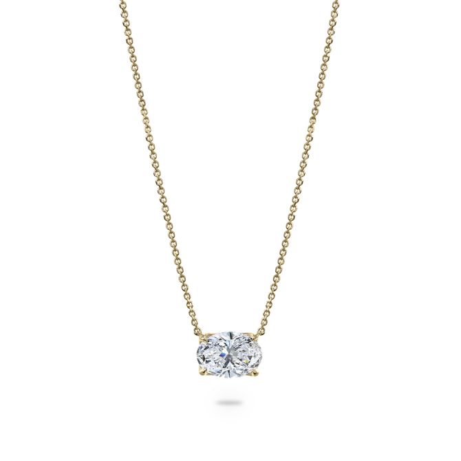 Clarity Diamond Signature Lab-Grown Oval Diamond Solitaire Pendant in Yellow Gold, 1.59 ct