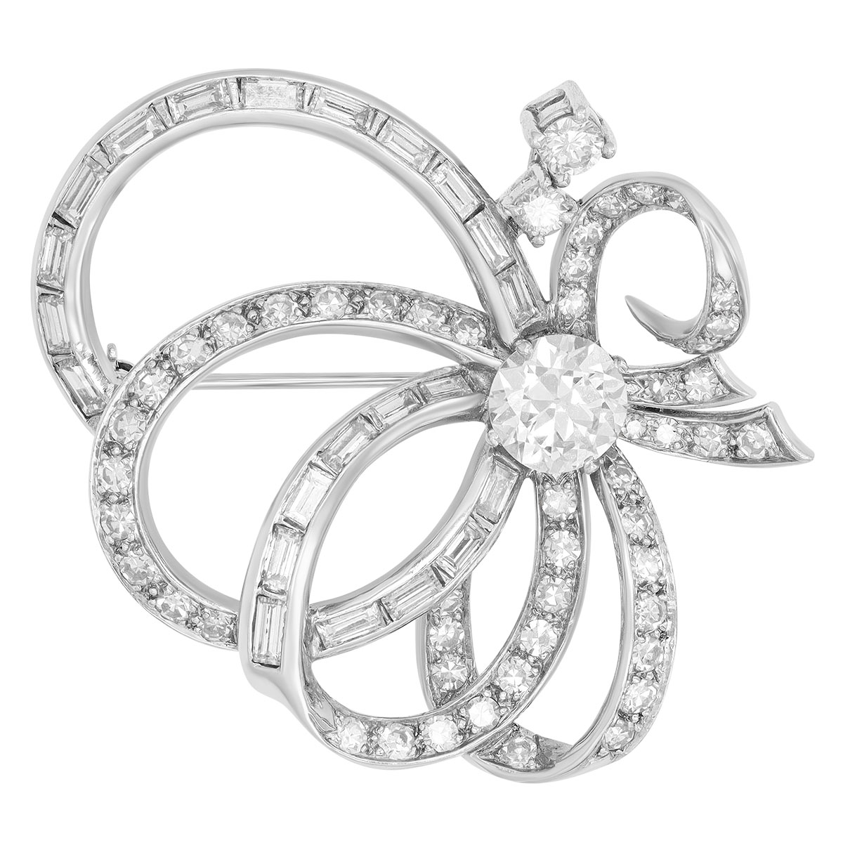 TARA Pearls Estate Multi-Shape Diamond Ribbon Pin in Platinum