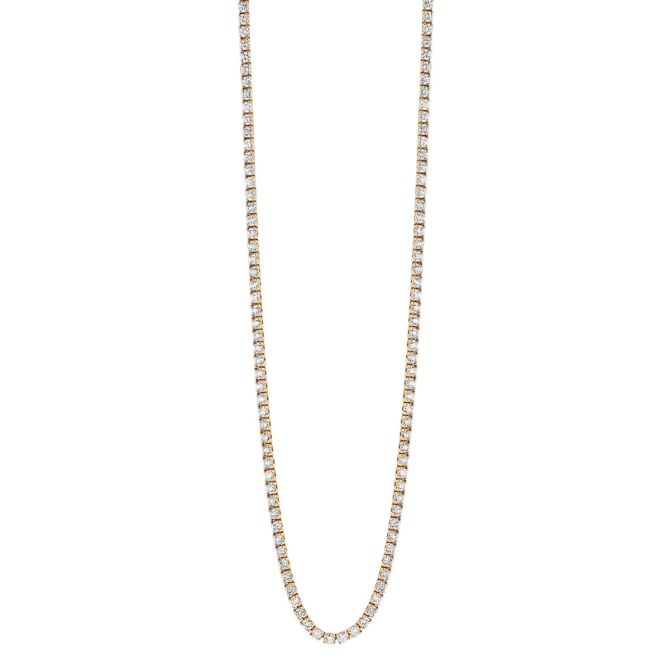 Round Diamond 4 Prong Tennis Necklace in Yellow Gold, 11.65 aptw