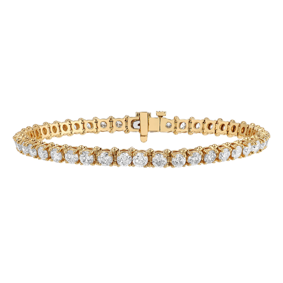 Round Diamond 4 Prong Tennis Bracelet in Yellow Gold, 7.05 aptw