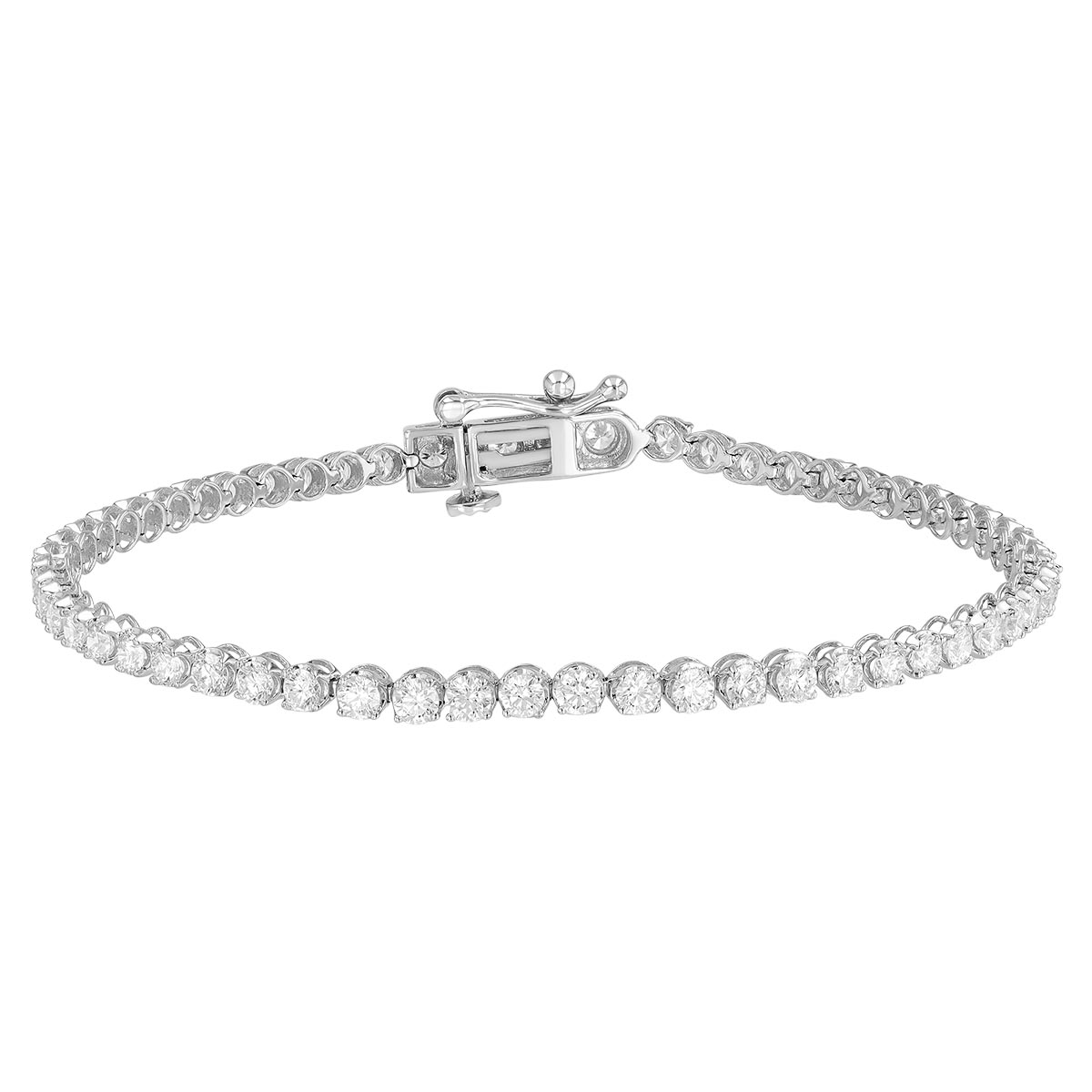 Round Diamond 4 Prong Tennis Bracelet in White Gold, 3.06 cttw, 7