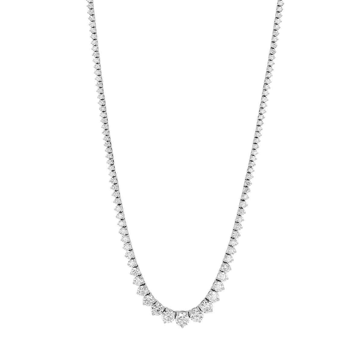 Round Diamond 3 Prong Riviera Tennis Necklace in White Gold, 17