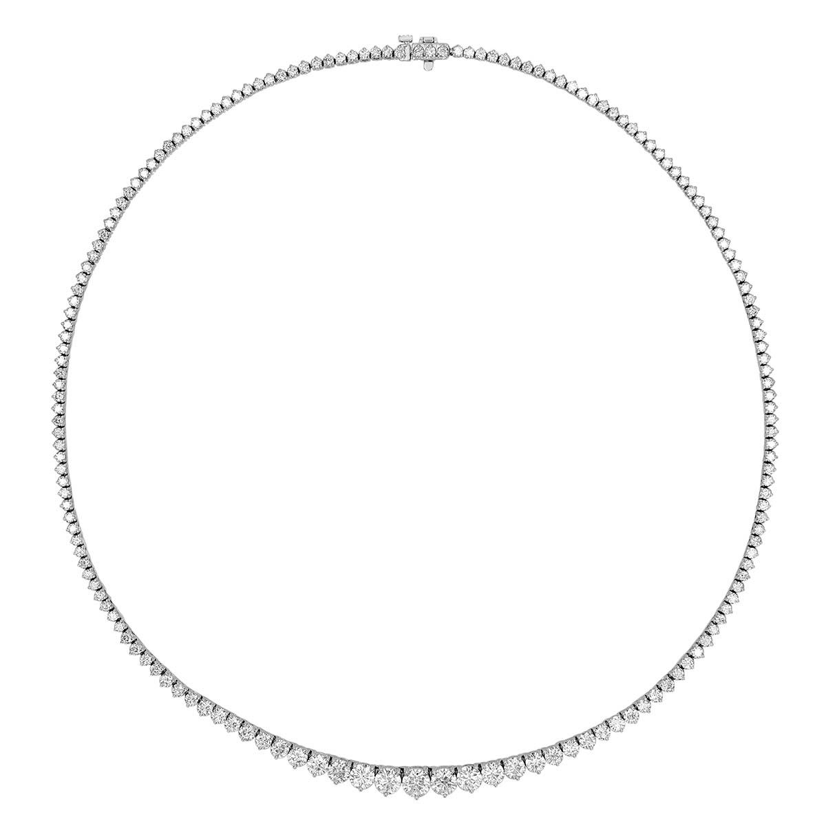 Round Diamond 3 Prong Riviera Tennis Necklace in White Gold, 17