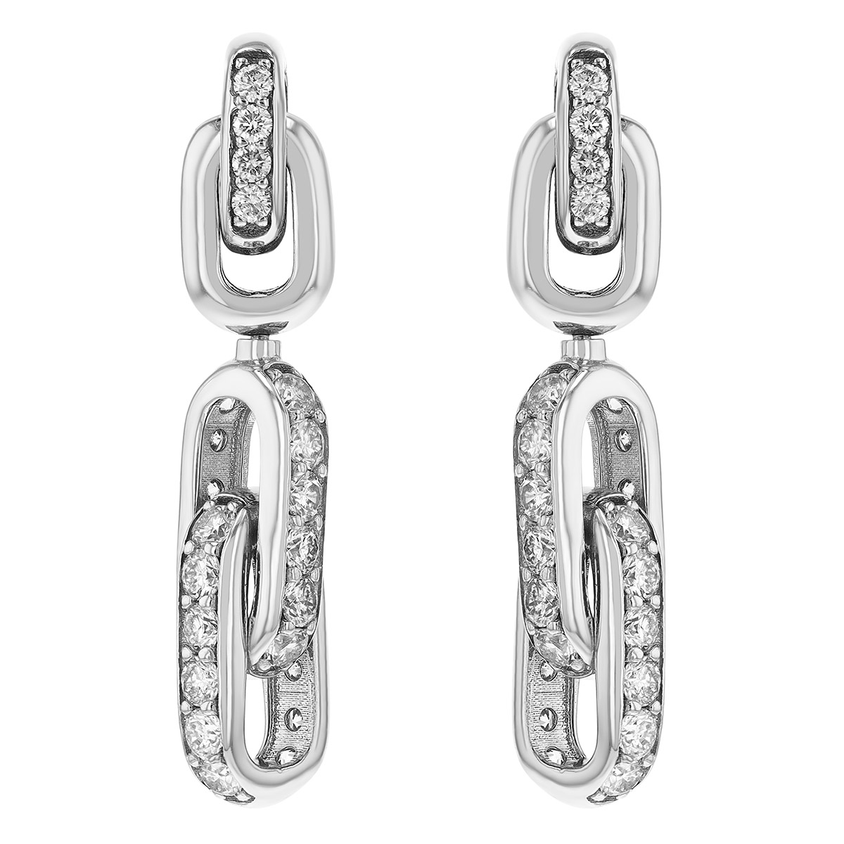 Diamond Paperclip Link Dangle Earrings in White Gold