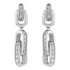 Diamond Paperclip Link Dangle Earrings in White Gold