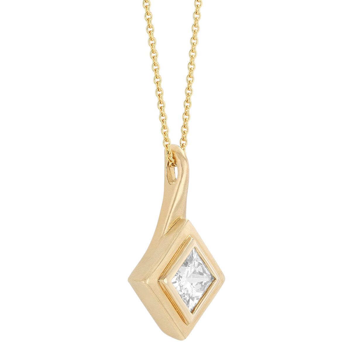 Bezel Set Princess Cut Diamond Solitaire Square Pendant in Yellow Gold, 18
