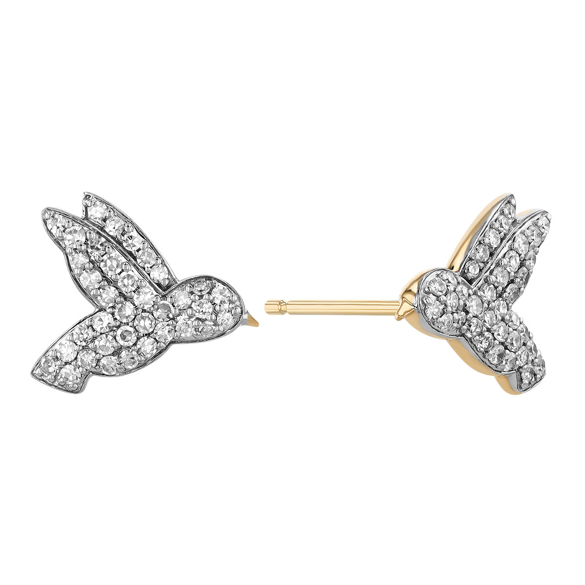 Phillips House Diamond Pave Petite Hummingbird Stud Earrings in 14K Yellow & White Gold