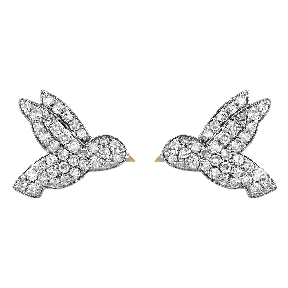 Phillips House Diamond Pave Petite Hummingbird Stud Earrings in 14K Yellow & White Gold