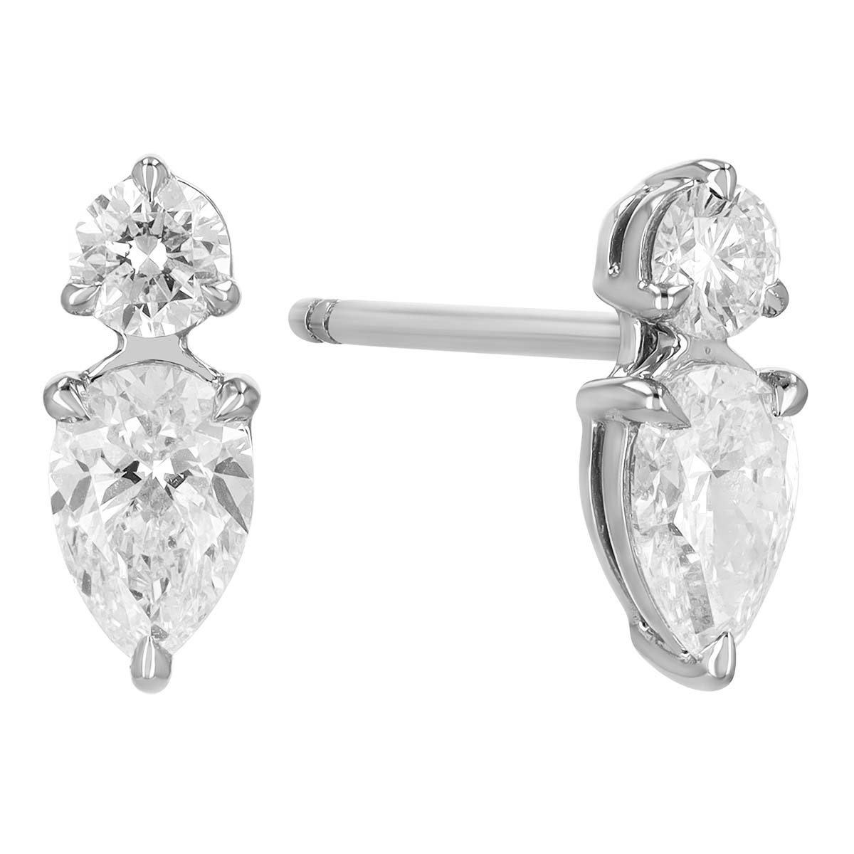 Phillips House Pear & Round Diamond Duo Stud Earrings in Platinum