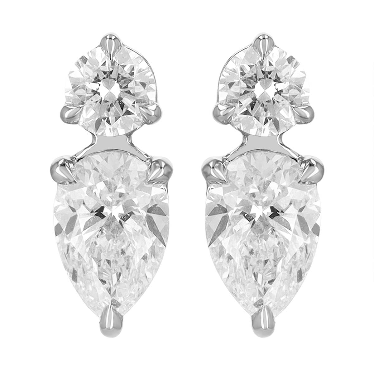 Phillips House Pear & Round Diamond Duo Stud Earrings in Platinum