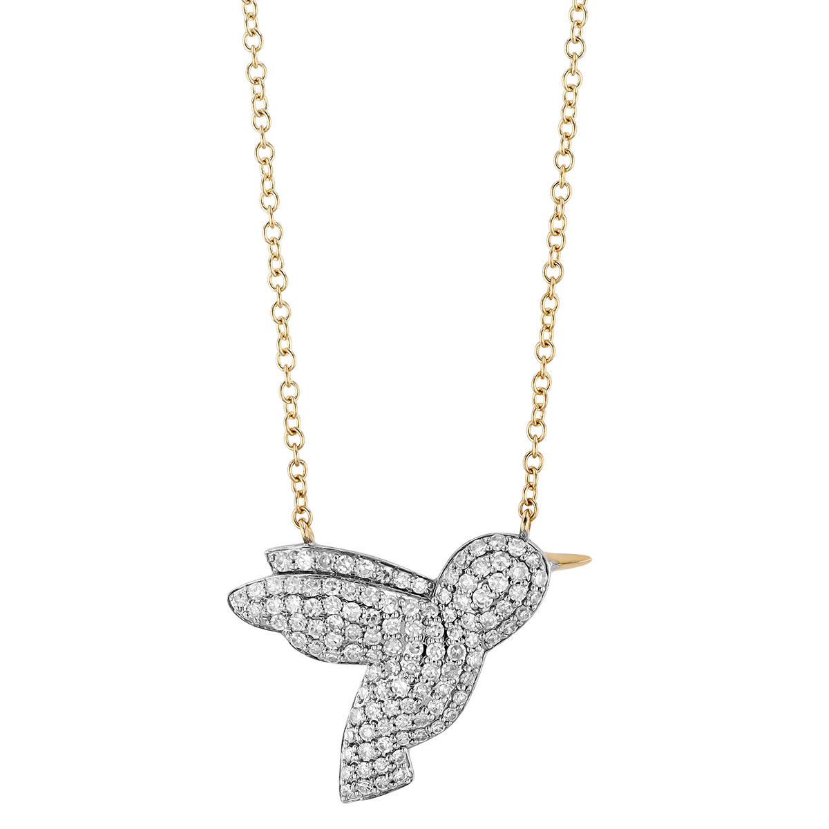 Phillips House Diamond Pave Medium Hummingbird Necklace in 14K Yellow & White Gold, 18