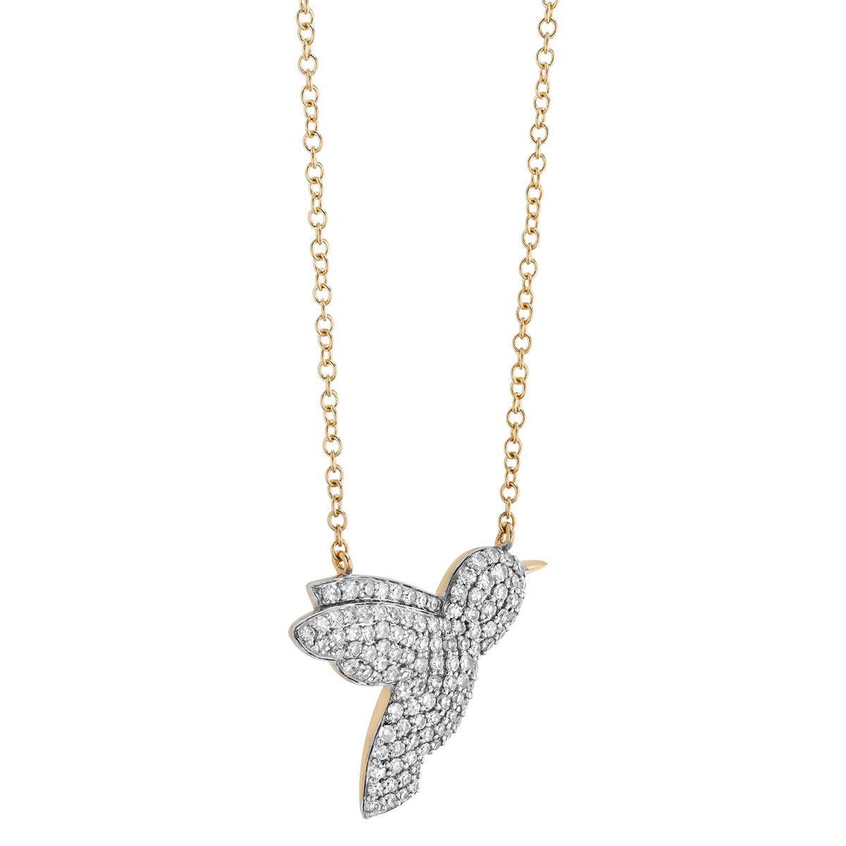 Phillips House Diamond Pave Medium Hummingbird Necklace in 14K Yellow & White Gold, 18