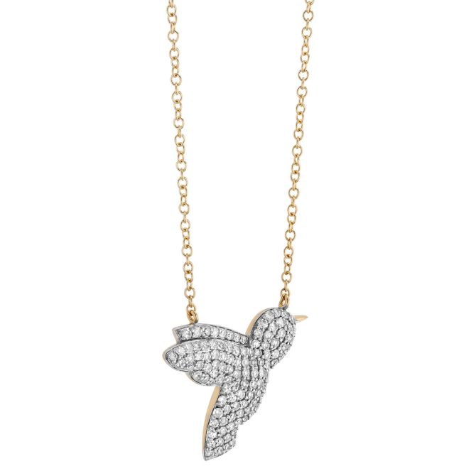 Phillips House Diamond Pave Medium Hummingbird Necklace in 14K