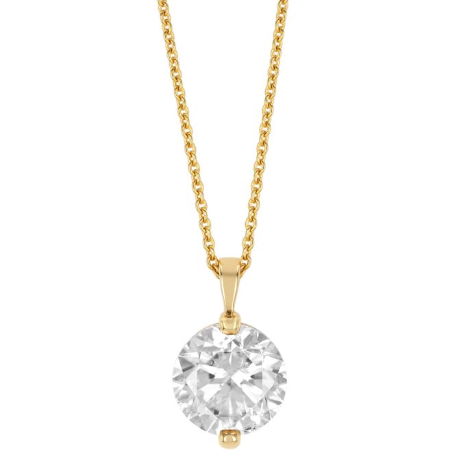 Round Diamond Solitaire Pendant in Yellow Gold, 18", 2.01 ct
