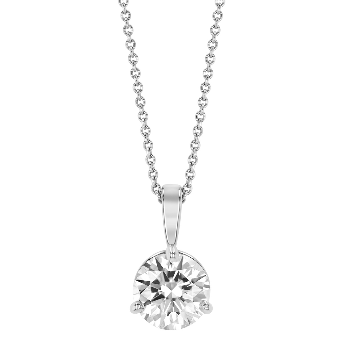 Round Diamond Solitaire Pendant in White Gold, 18