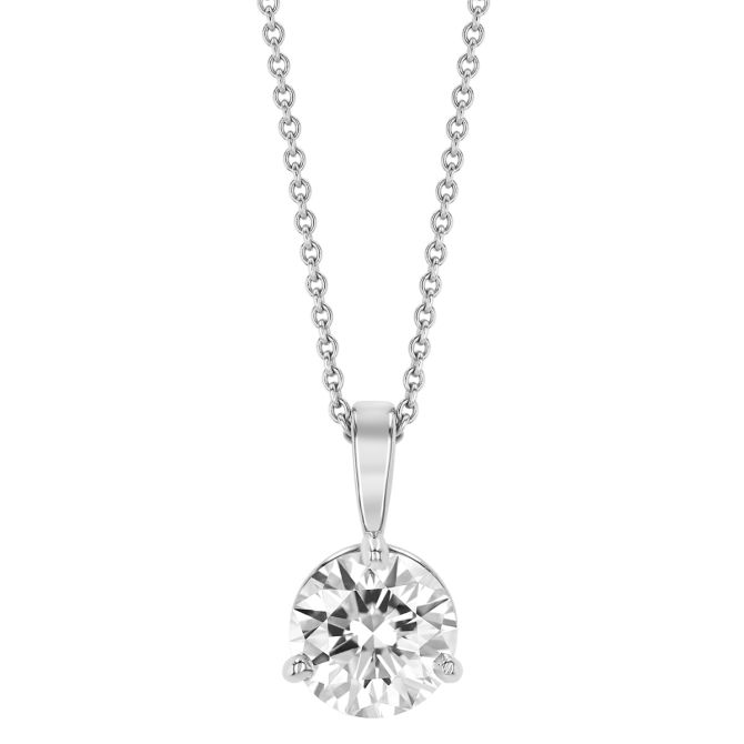Round Diamond Solitaire Pendant in White Gold, 18", 1.16 ct