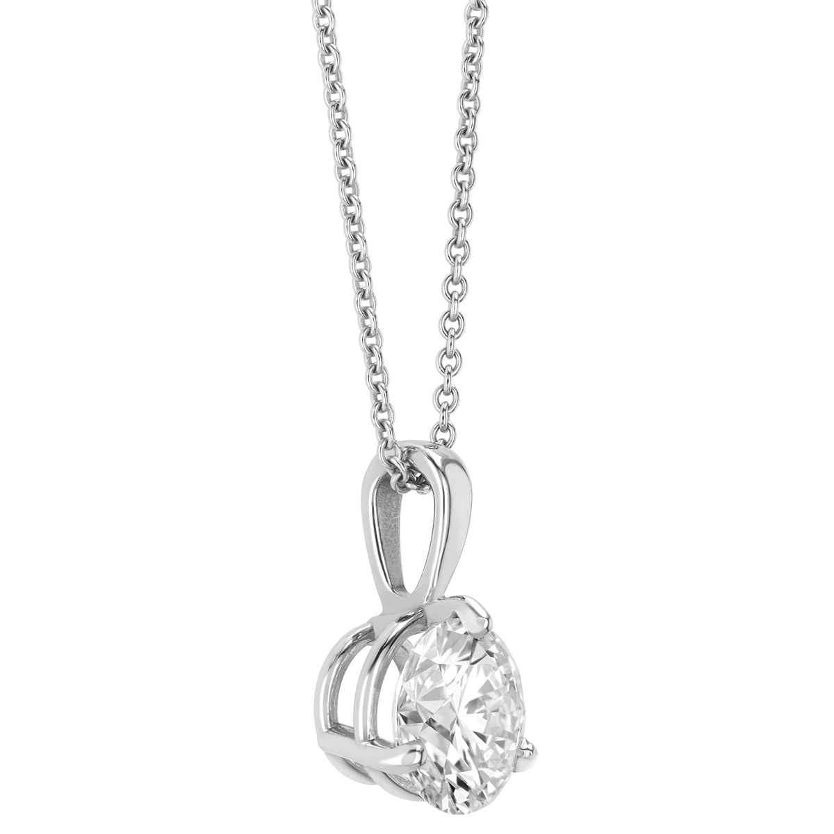 Round Diamond Solitaire Pendant in White Gold, 18