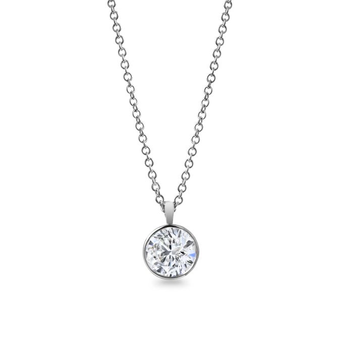 Clarity Diamond Signature Lab-Grown Bezel Set Round Diamond Solitaire Pendant in White Gold, 1.57 ct