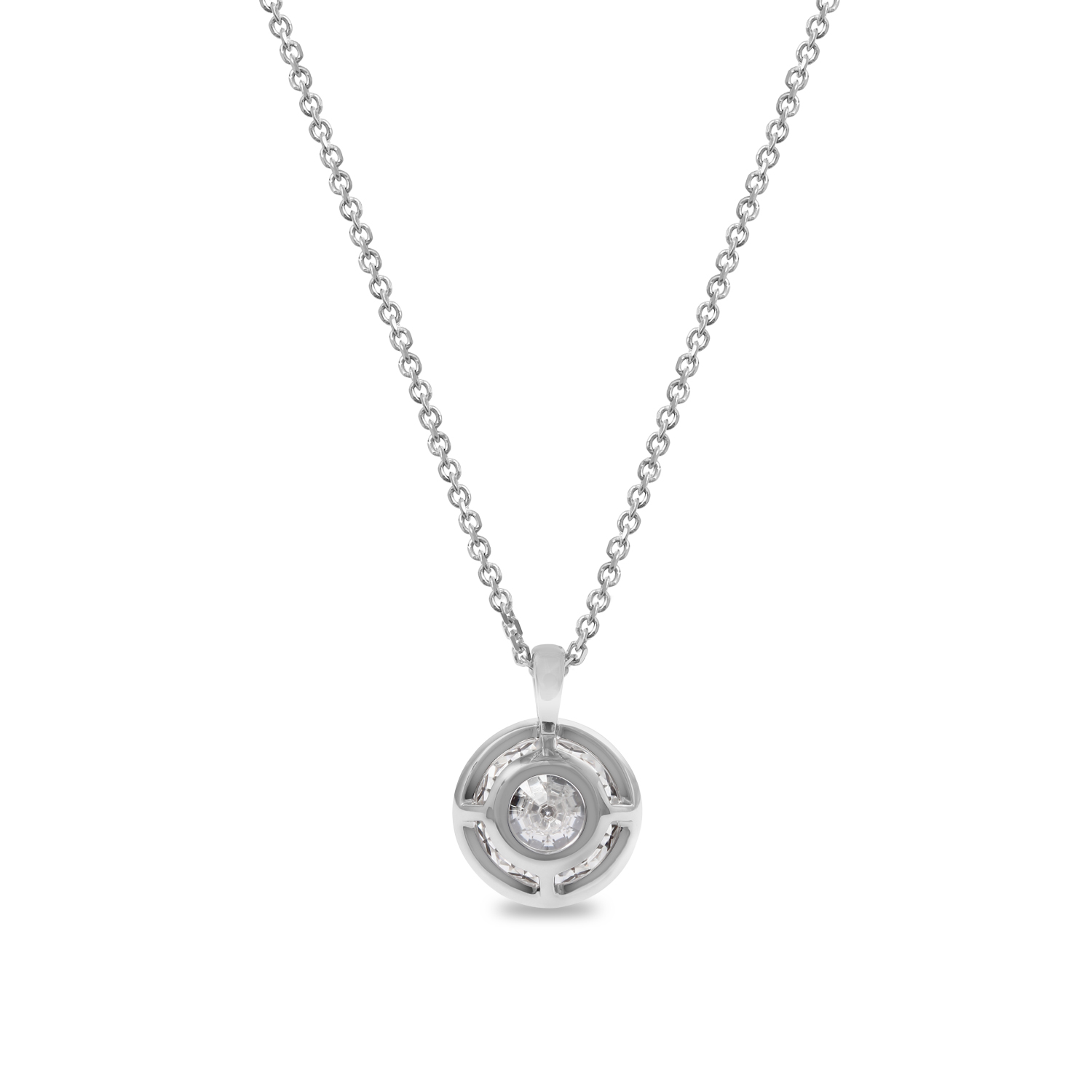 Clarity Diamond Signature Lab-Grown Bezel Set Round Diamond Solitaire Pendant in White Gold, 1.57 ct