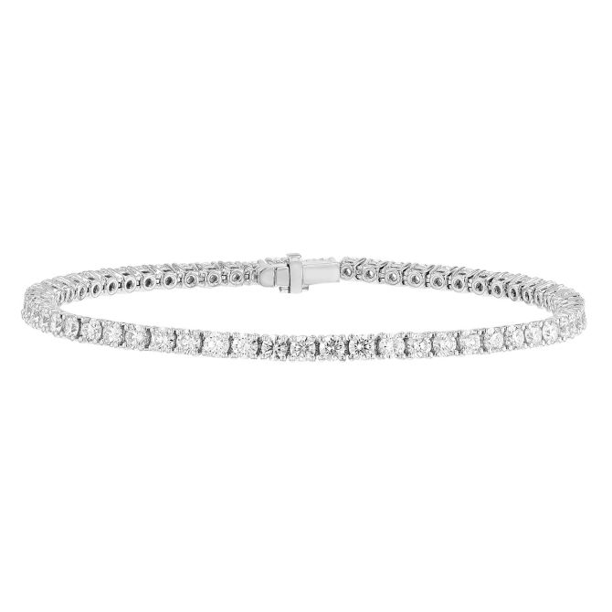 TARA Pearls Round Diamond 4 Prong Tennis Bracelet in White Gold, 7", 4.96 cttw