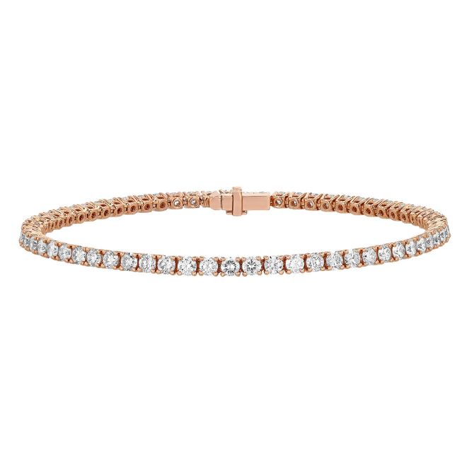 TARA Pearls Round Diamond 4 Prong Tennis Bracelet in Rose Gold, 7", 4.65 cttw