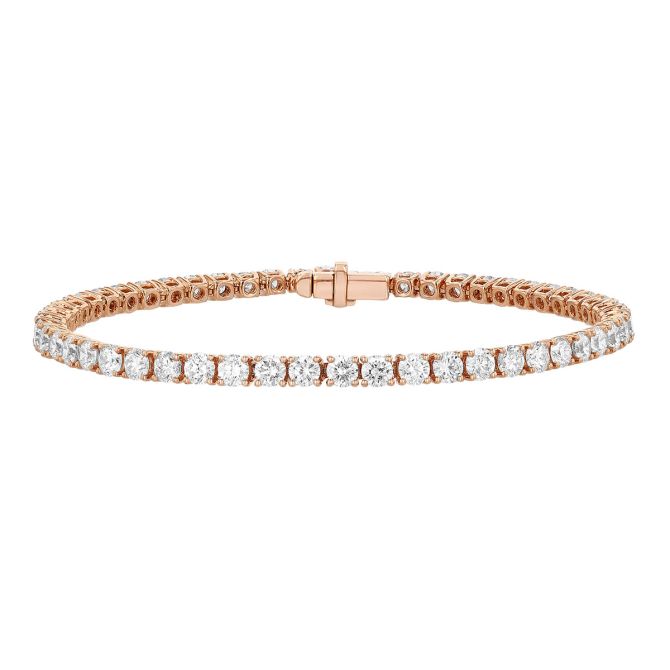TARA Pearls Round Diamond 4 Prong Tennis Bracelet in Rose Gold, 7", 6.37 cttw
