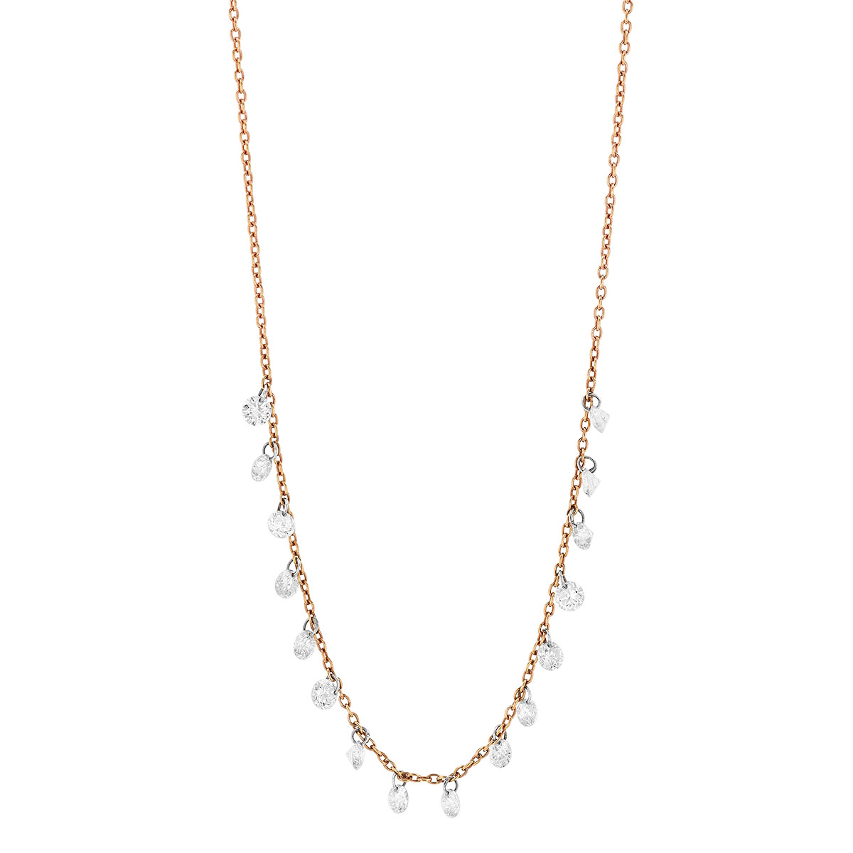 Aresa Round Diamond Fringe Necklace in Rose Gold, 18
