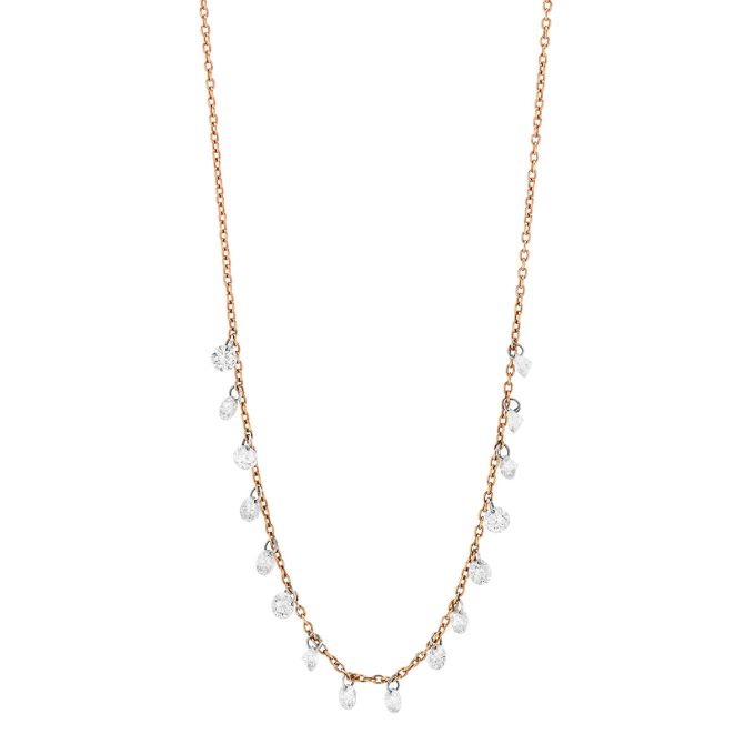 Aresa Round Diamond Fringe Necklace in Rose Gold, 18", 0.94 cttw