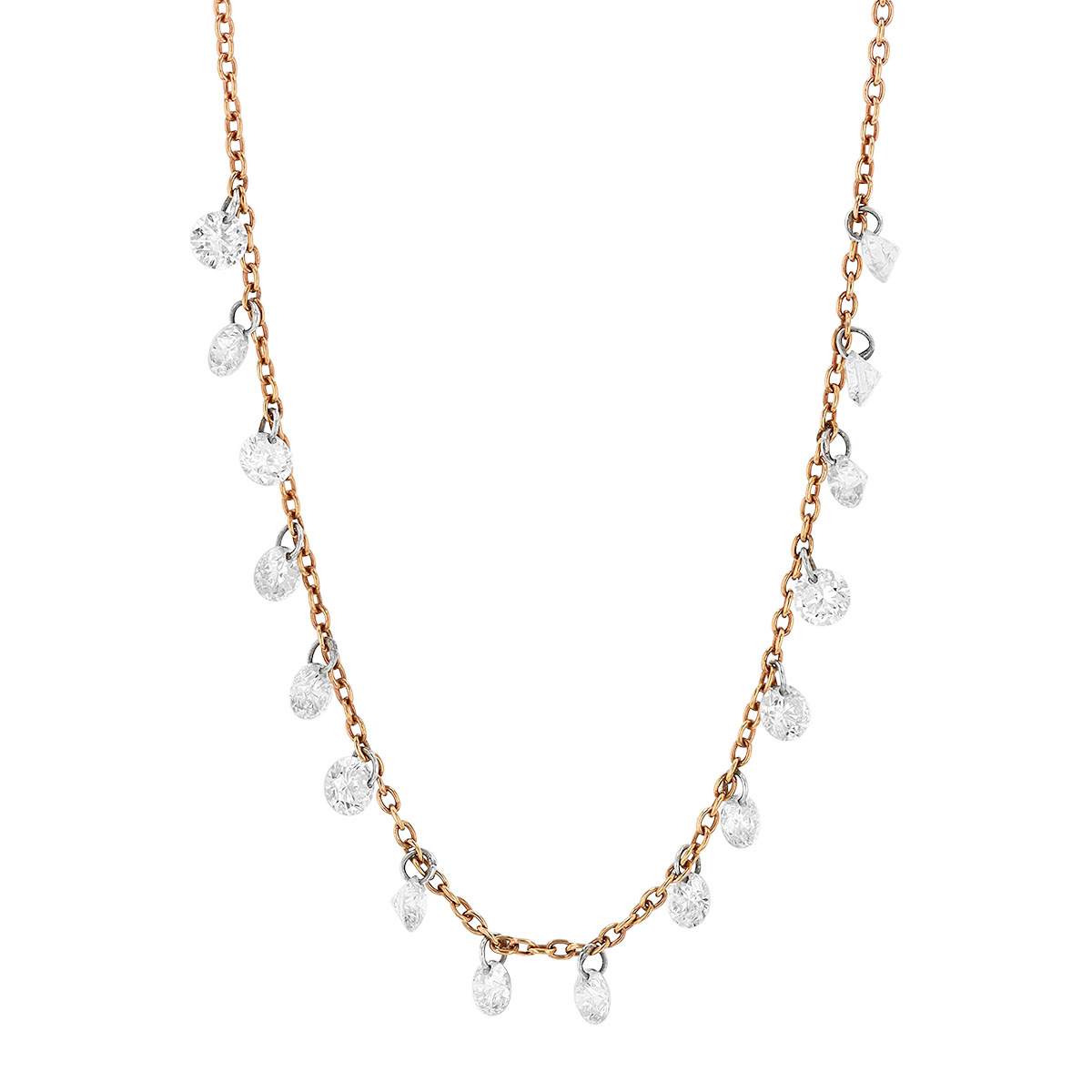 Aresa Round Diamond Fringe Necklace in Rose Gold, 18