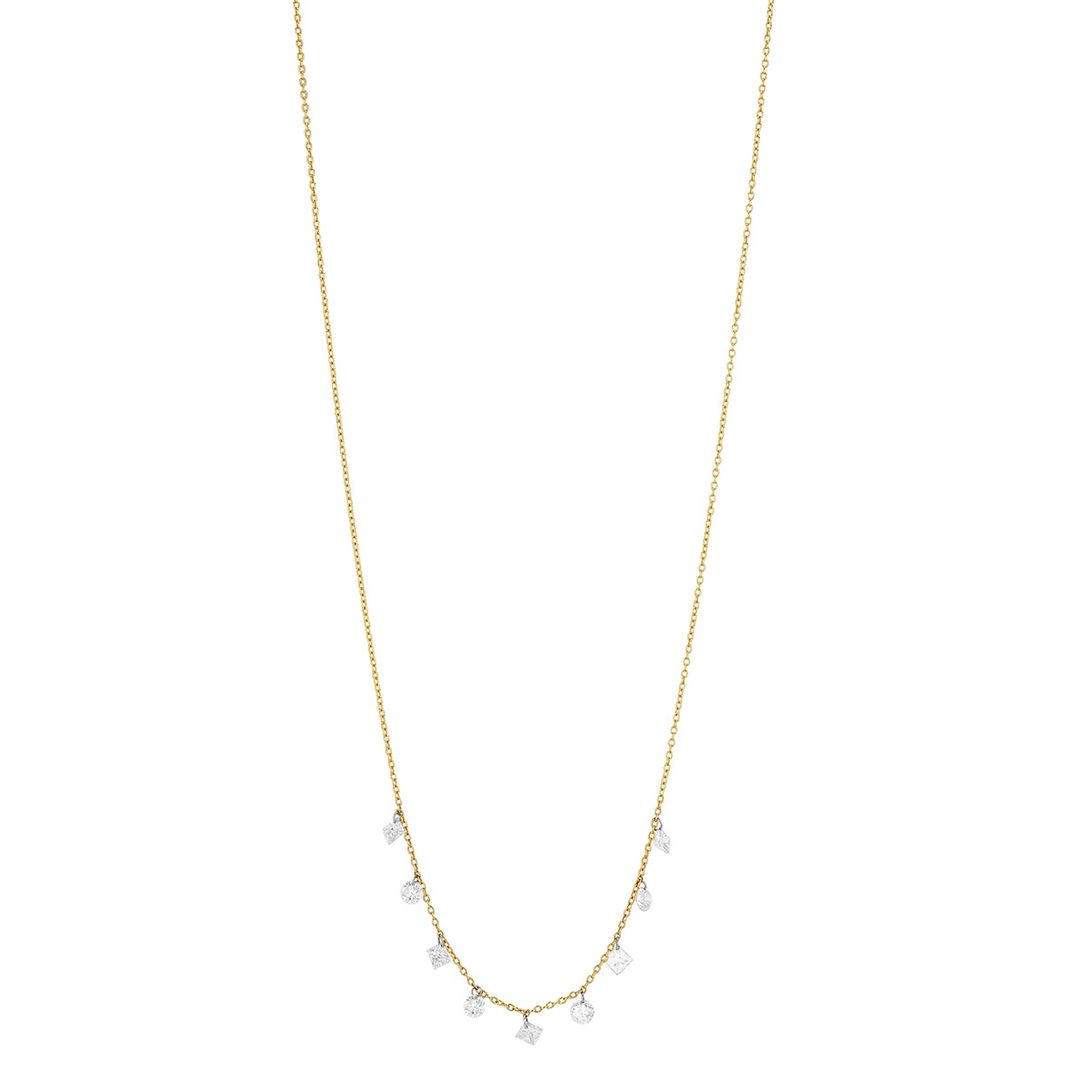 Aresa Round & Princess Cut Diamond Fringe Necklace in Yellow Gold, 18