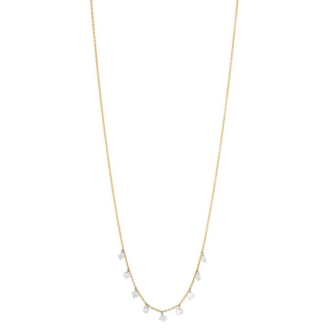 Aresa Round & Princess Cut Diamond Fringe Necklace in Yellow Gold, 18"