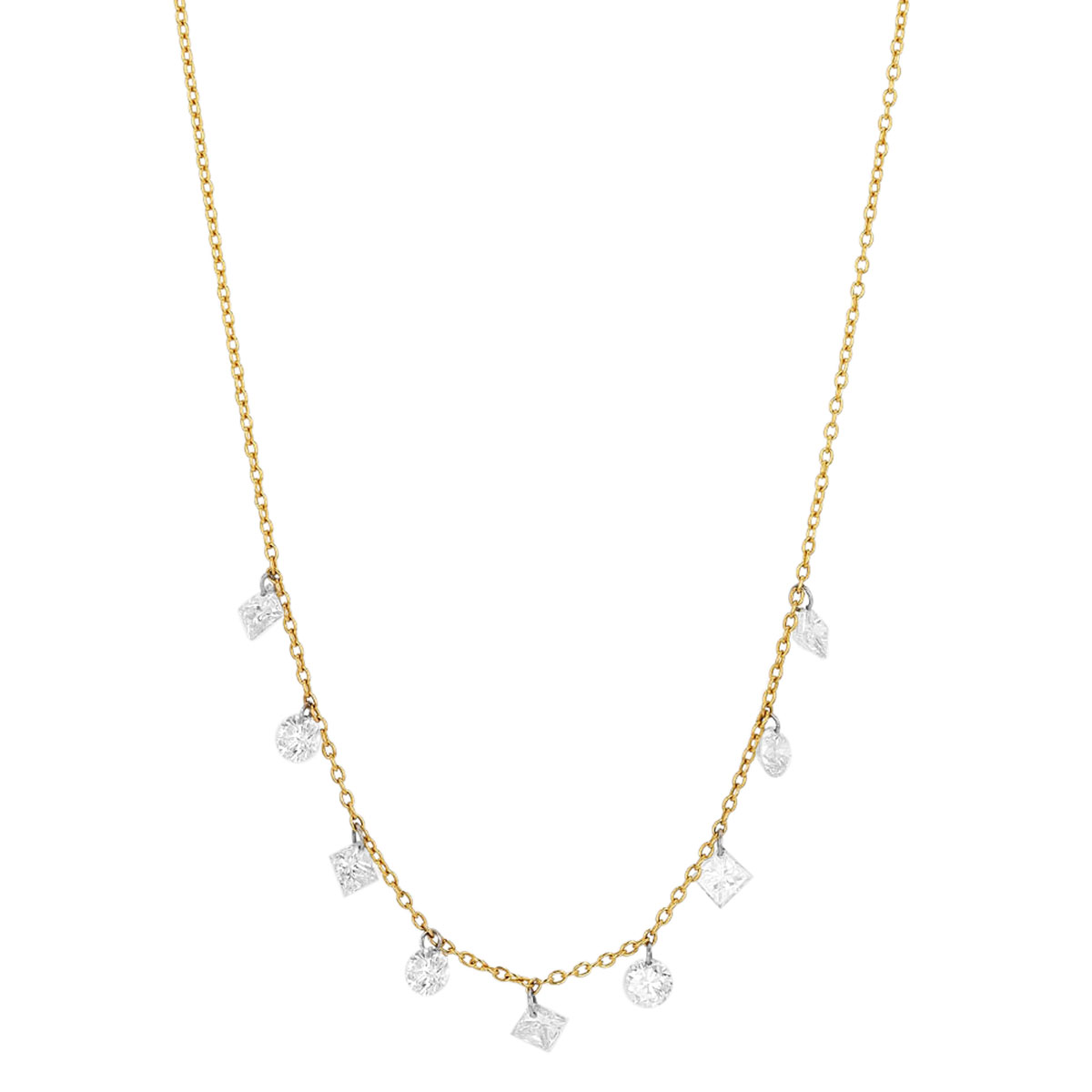 Aresa Round & Princess Cut Diamond Fringe Necklace in Yellow Gold, 18