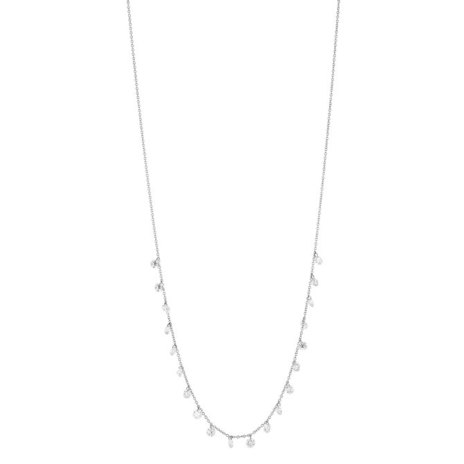 Aresa Round Diamond Fringe Necklace in White Gold, 18", 3.03 cttw