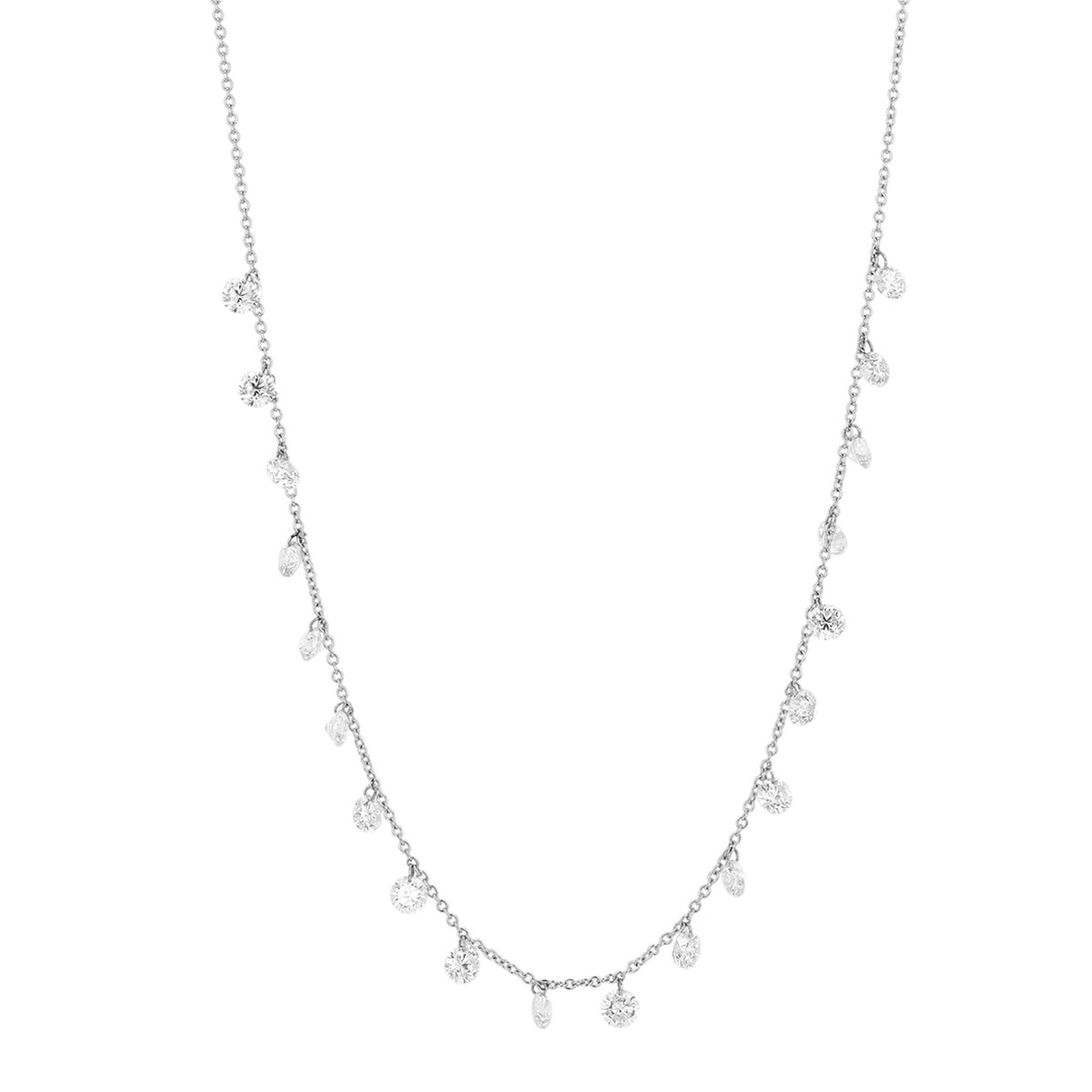 Aresa Round Diamond Fringe Necklace in White Gold, 18