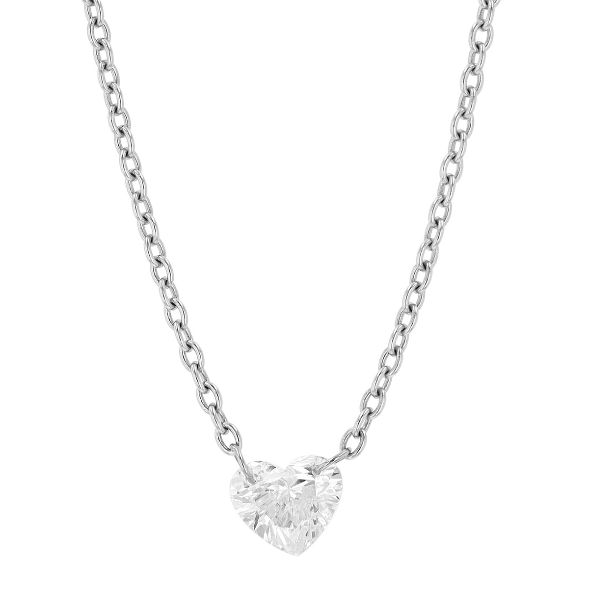 Aresa Heart Shape Diamond Solitaire Necklace in White Gold, 18