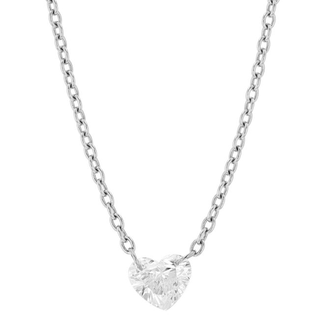 Aresa Heart Shape Diamond Solitaire Necklace in White Gold, 18", 0.37 ct
