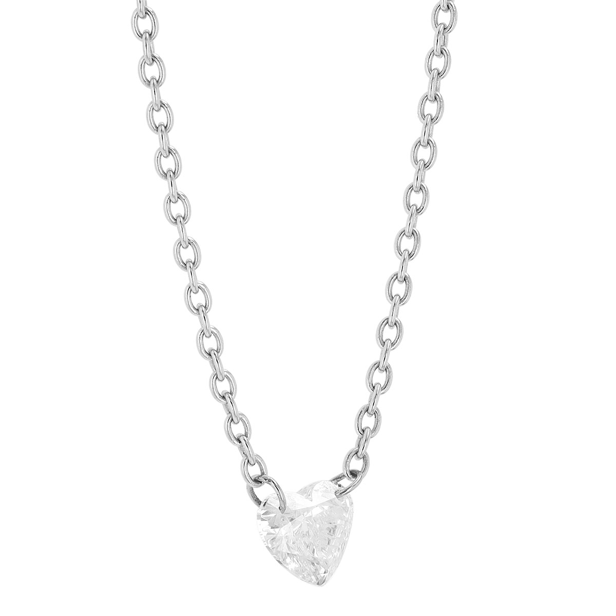 Aresa Heart Shape Diamond Solitaire Necklace in White Gold, 18