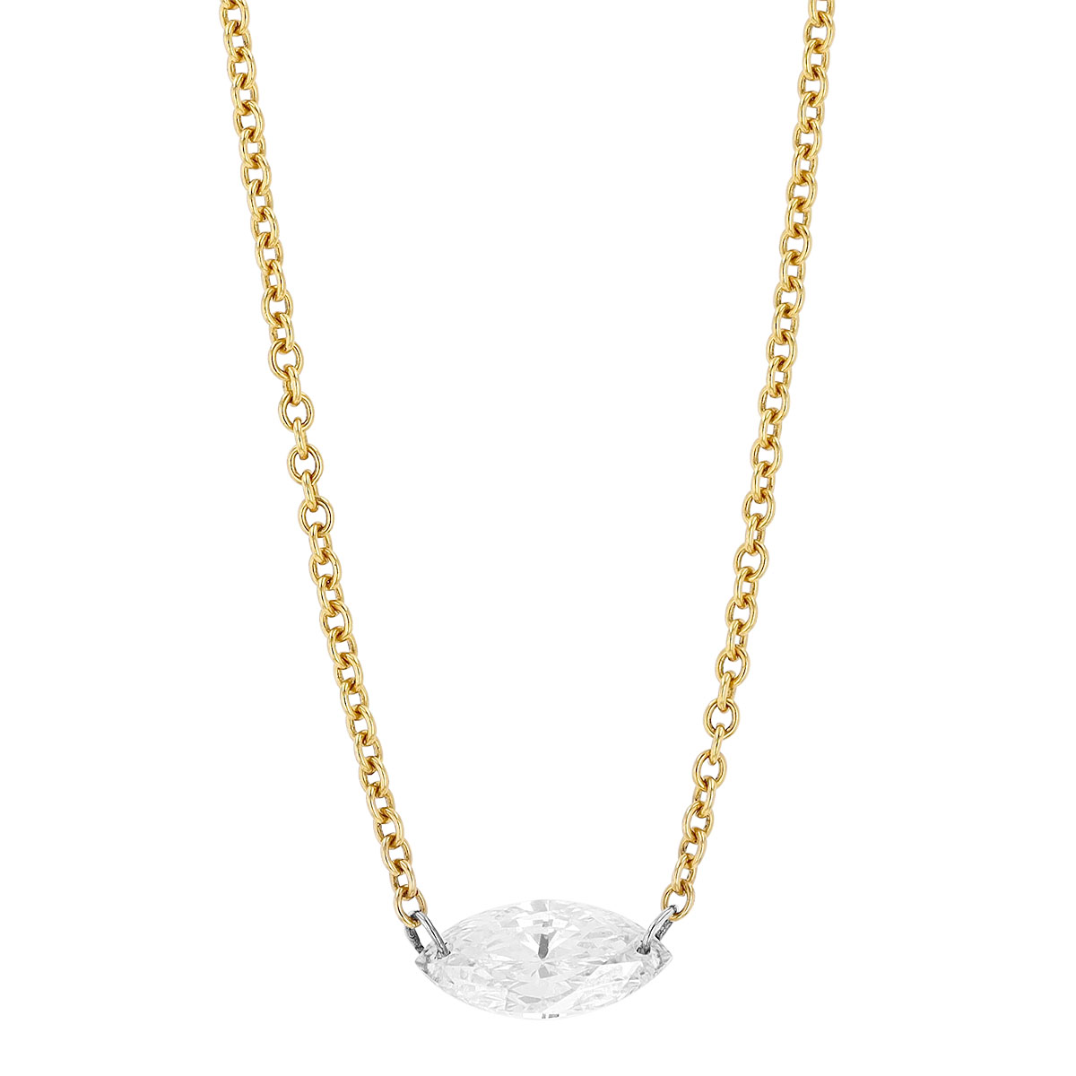 Aresa Marquise Diamond Solitaire Necklace in Yellow Gold, 18