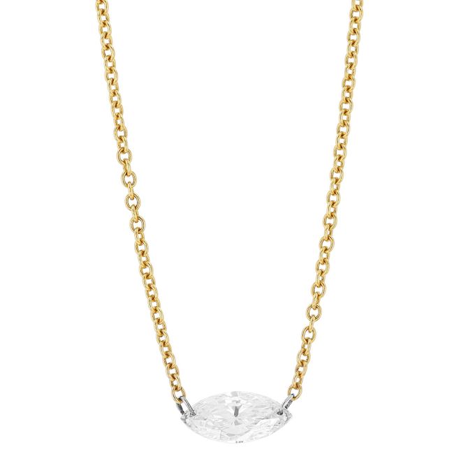 Aresa Marquise Diamond Solitaire Necklace in Yellow Gold, 18", 0.44 ct
