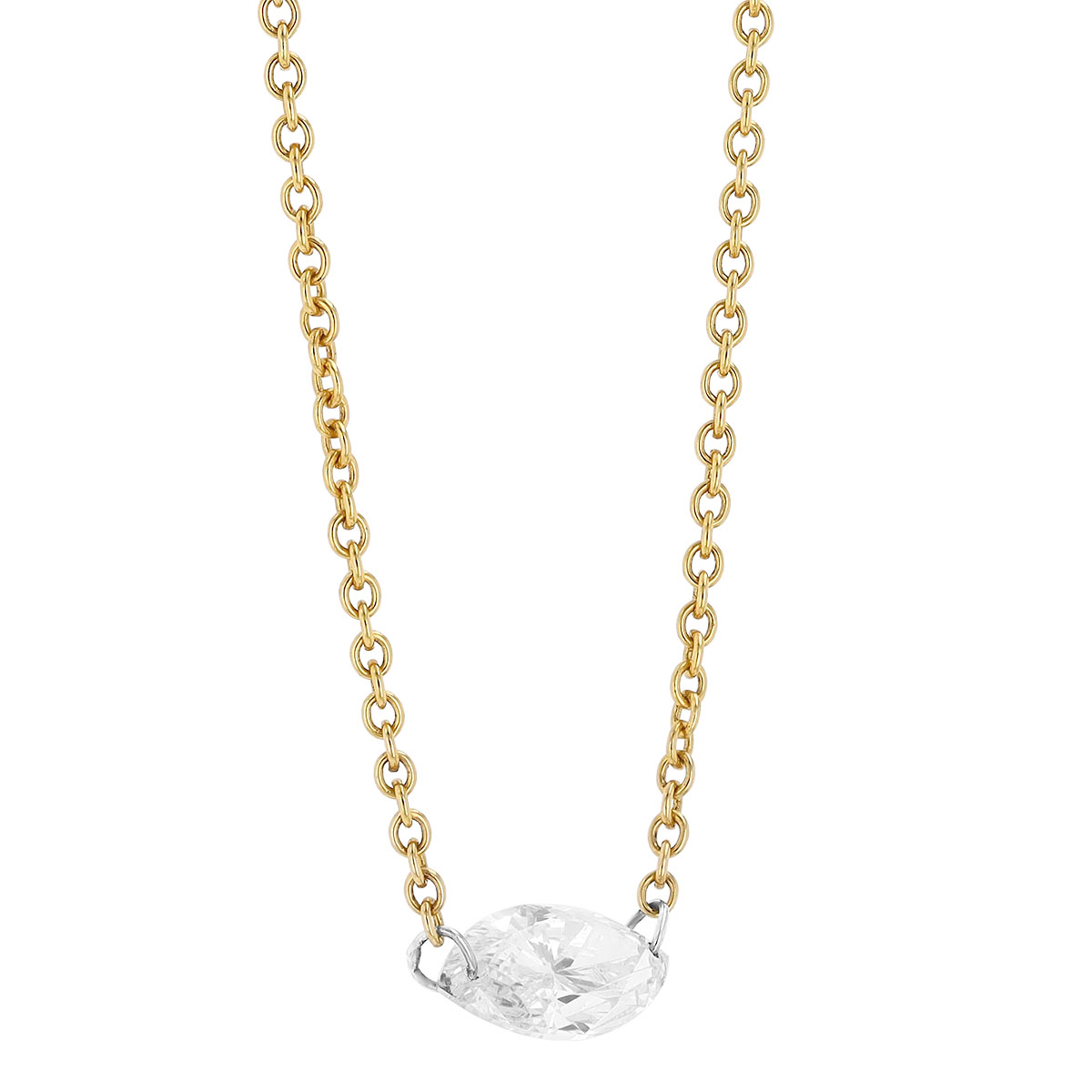 Aresa Marquise Diamond Solitaire Necklace in Yellow Gold, 18