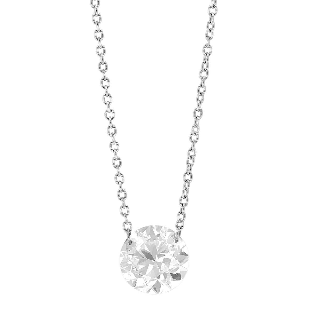 Aresa Round Diamond Solitaire Necklace in White Gold, 18