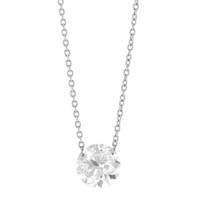 Aresa Round Diamond Solitaire Necklace in White Gold, 18", 1.52 ct