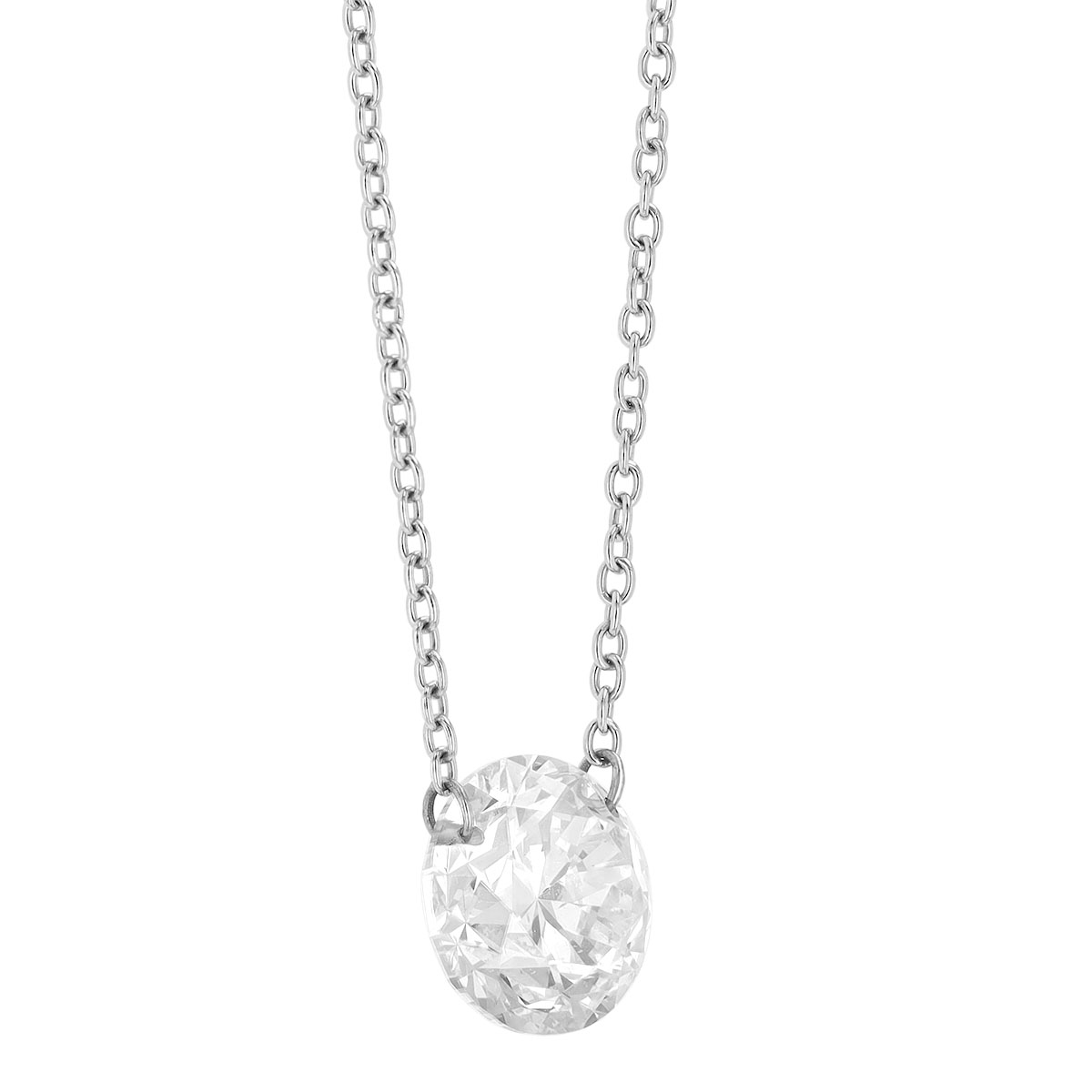 Aresa Round Diamond Solitaire Necklace in White Gold, 18