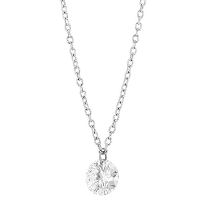 Aresa Round Diamond Solitaire Necklace in White Gold, 18", 0.43 ct
